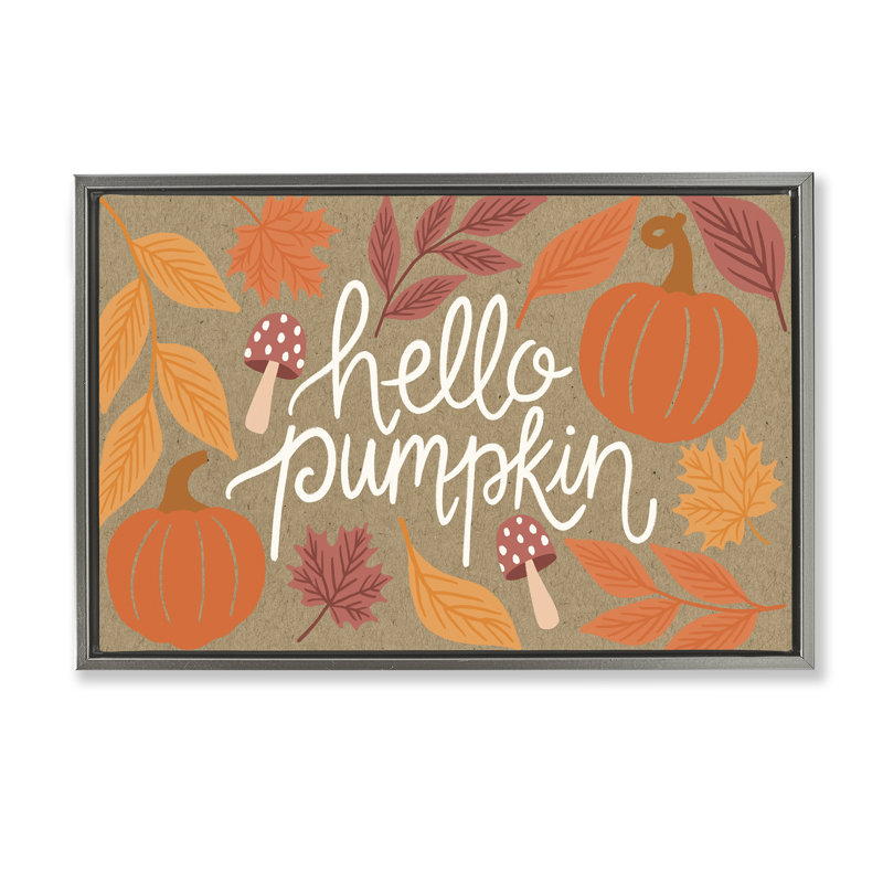  «Rustic Hello Pumpkin Canvas» par Taylor Shannon Designs, Cadre flottant gris lustré, H 21 po x l 31 po