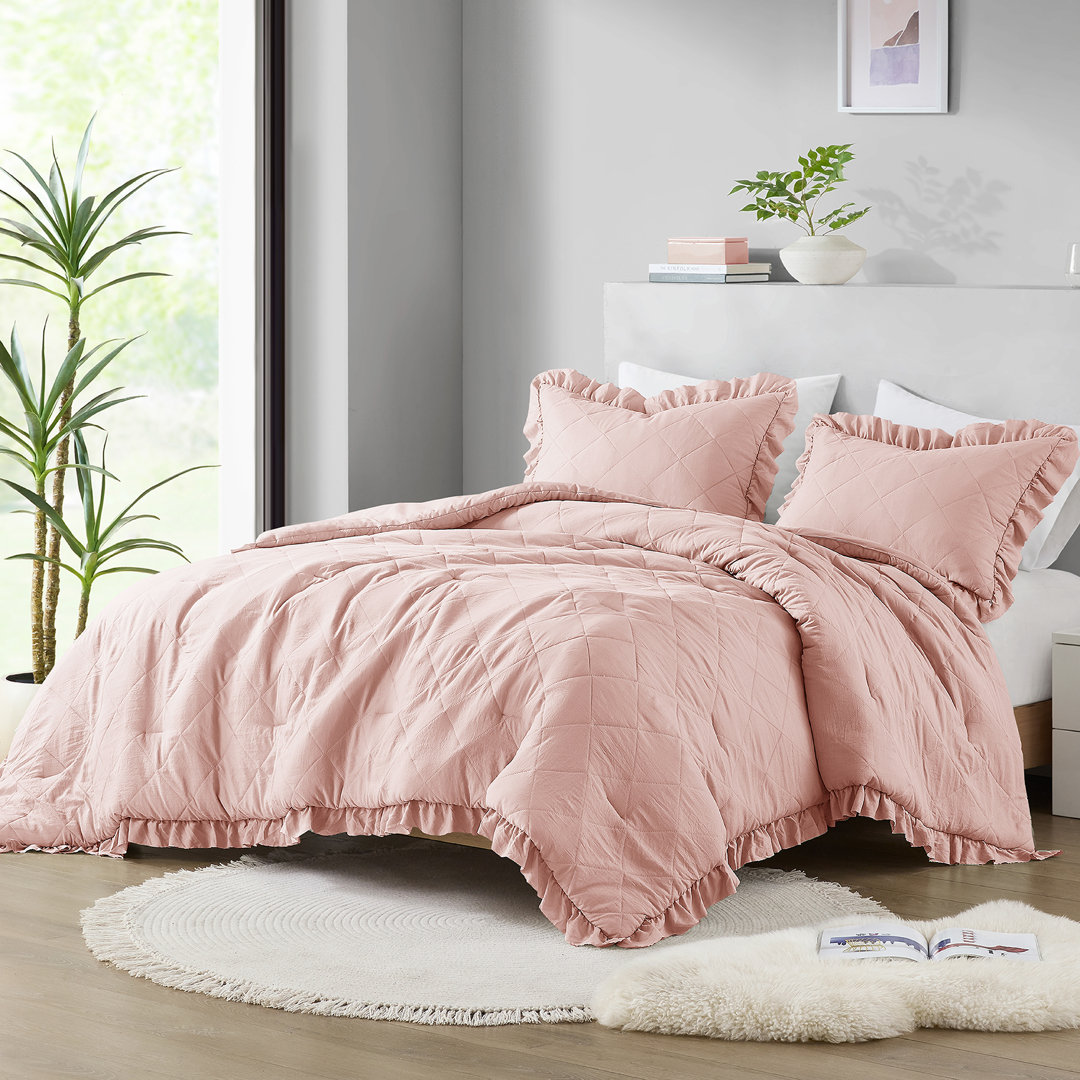 Phoebe Diamond Quilted Ruffle Edge Comforter Set 510 Design 