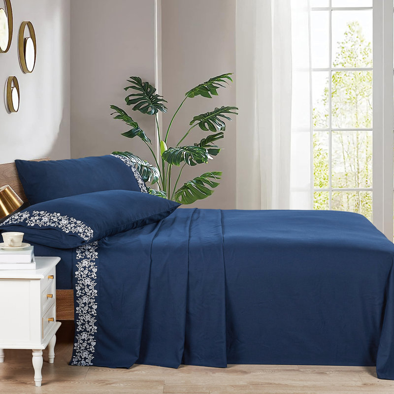 Lei Microfiber Floral Sheet Set, Queen Sheet Set + Fitted Sheet + 2 Pillowcases, Silver Gray