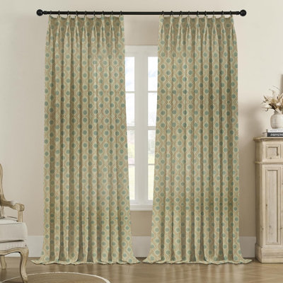 Grey Polka Dot Handmade Block Printed Pure Linen Blackout Pinch Pleat Curtain Panel for Living Room and Bedroom, Room Darkening Boho Farmhouse Curtains & Drapes