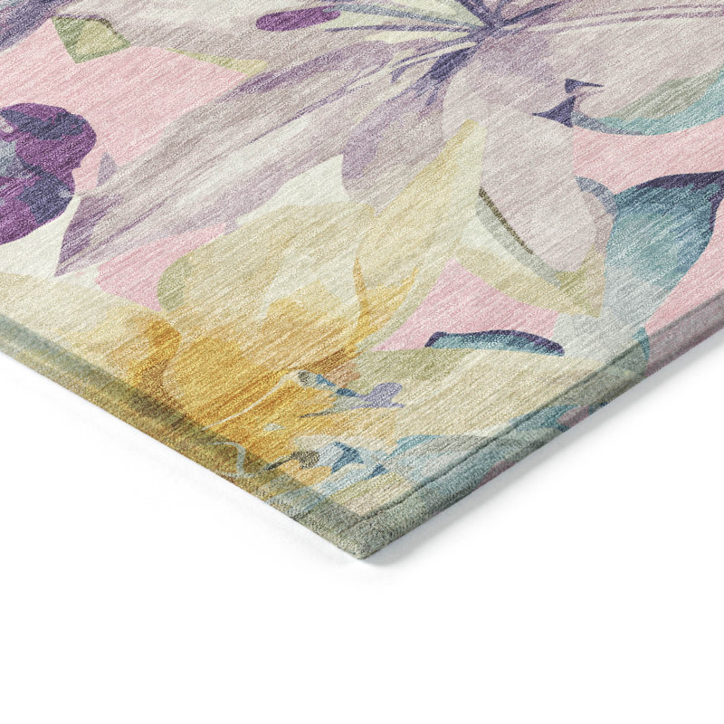Machine Washable Indoor/Outdoor Millner ACN2262 Floral Rug, Round 8'