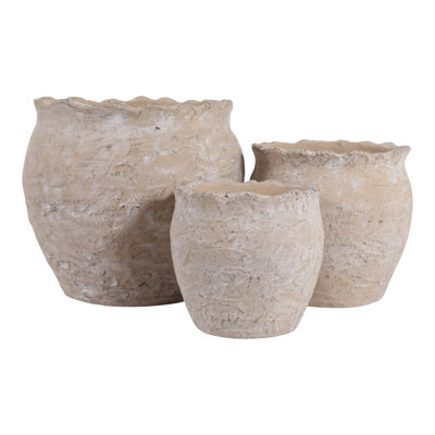 Textured Edge Terracotta Outdoor Planters for Bedroom Decor - Rustic Indoor Flower Pots for  Home Living Room or Patio Arrangement - Set of 3, 10", 8", 6"