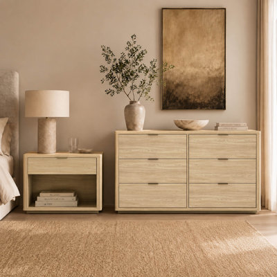 Ensemble de chambre à coucher 2 pièces avec commode et table de chevet Evelyn