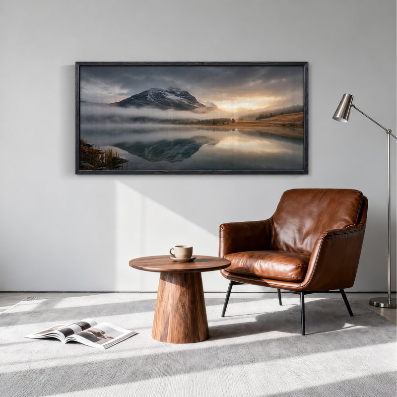 Art mural sur toile Snowy Mountain Reflection in Misty Lake at Sunrise, L 40 po x H 20 po