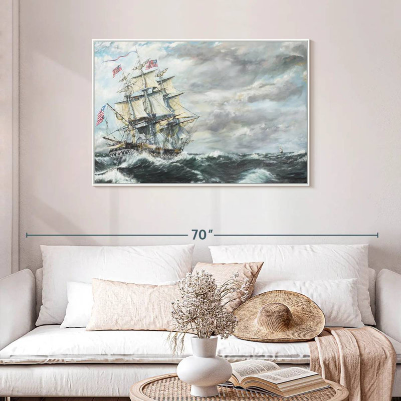 Tête de frégate USS Constitution pour frégate, Cadre flottant blanc, 43 po x 29 po