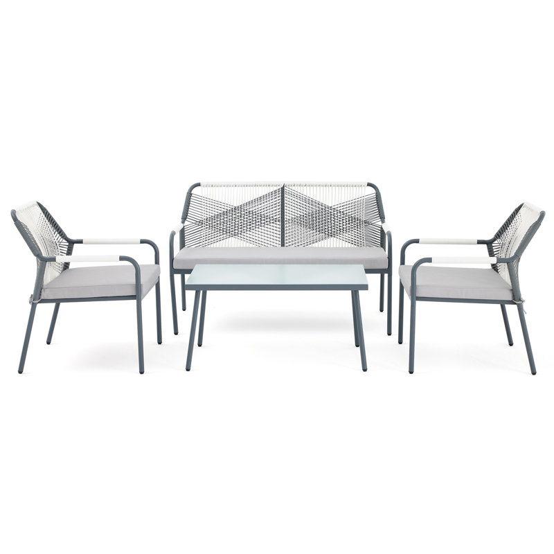 4 - Person Patio Dining Set with Rectangular Table, Light Grey with Cover