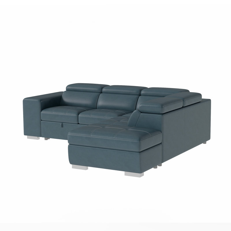 Canapé-lit modulaire en L de 104 po avec convertible 2 en 1 et 2 tabourets, Polyester bleu