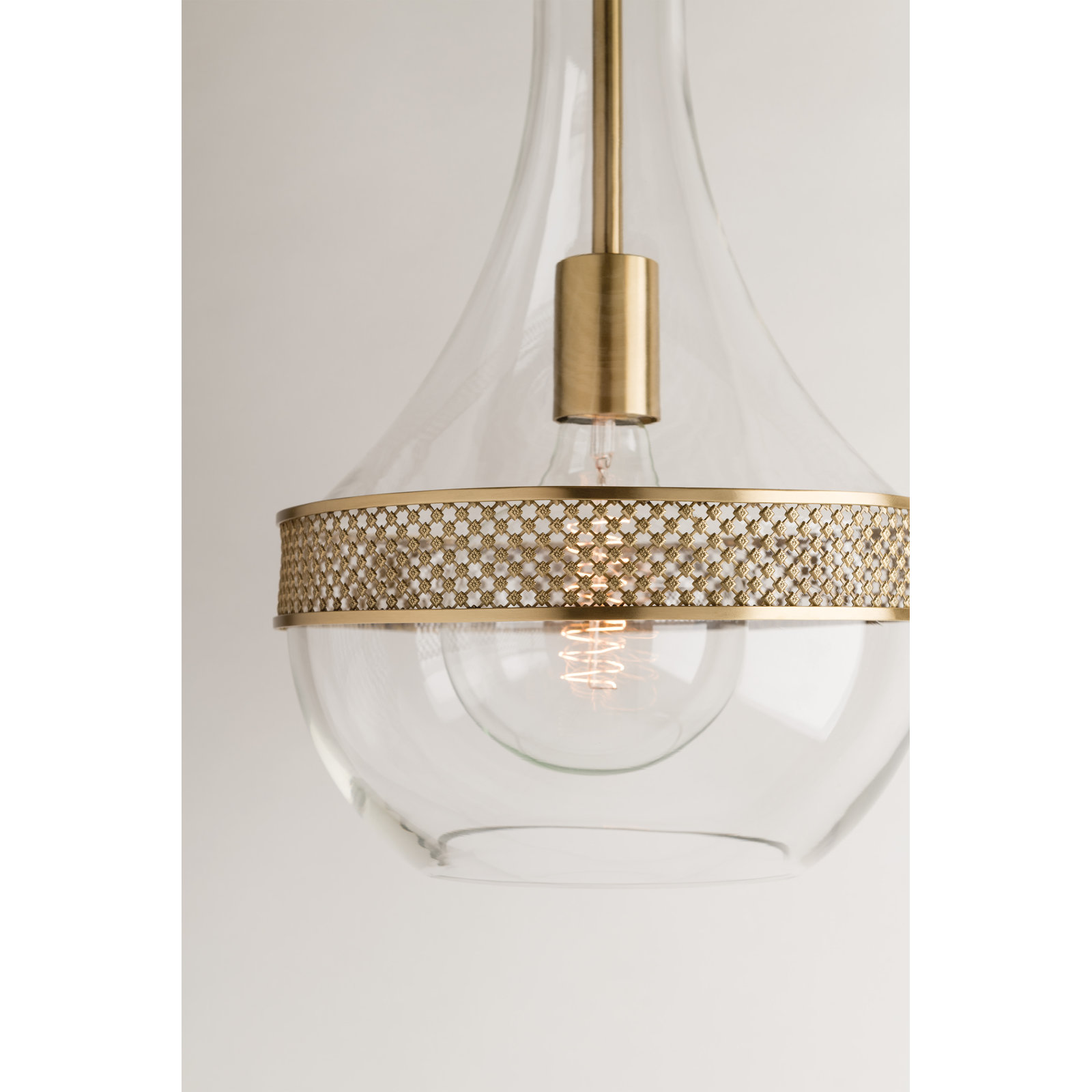 Twain Single Light Pendant, Aged Brass, 29.25" H x 14" W x 14" D