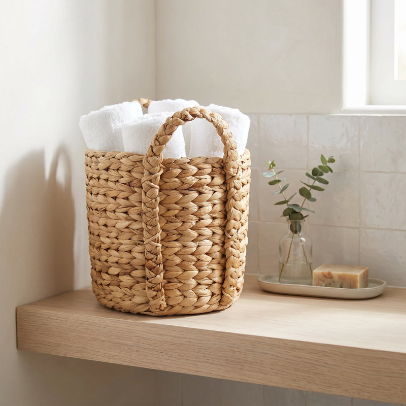 Panier rond en jacinthe d'eau - petit, H 12,2 po x l 9,8 po x P 9,8 po