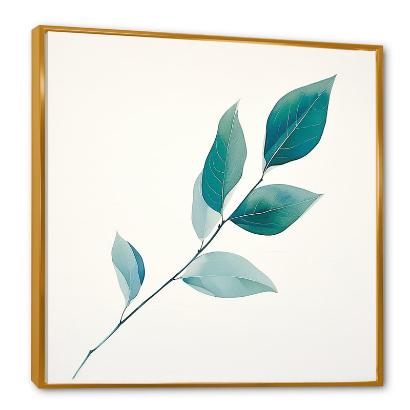 «Teal Tranquility Leaf Expression» sur toile, H 24 po x l 24 po x P 1 po, Cadre flottant doré
