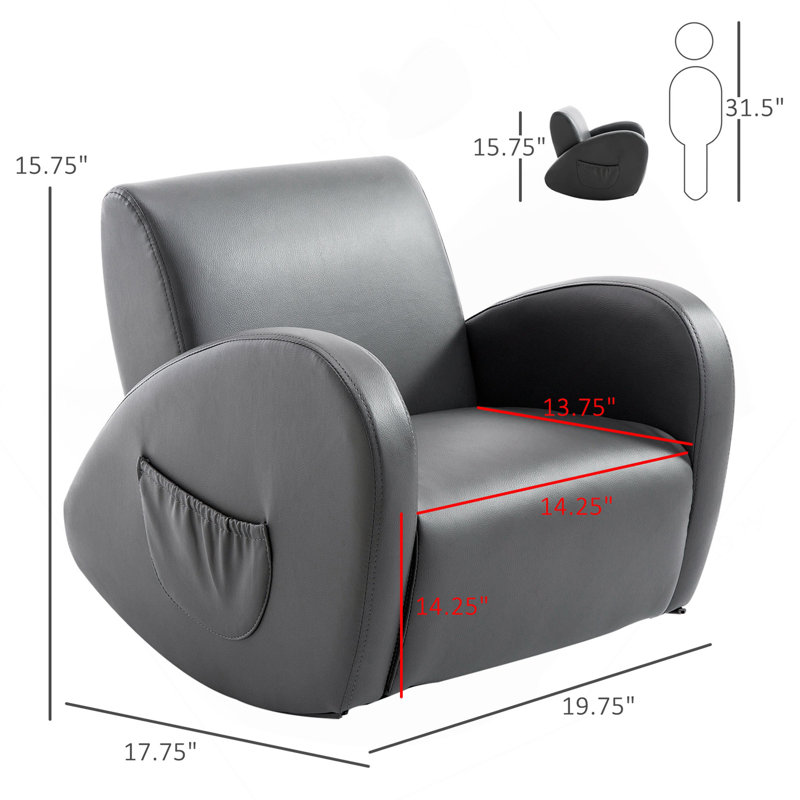 Sofa Rocking Chair With Side Pocket, PU Leather Toddler Armchair For  Grey