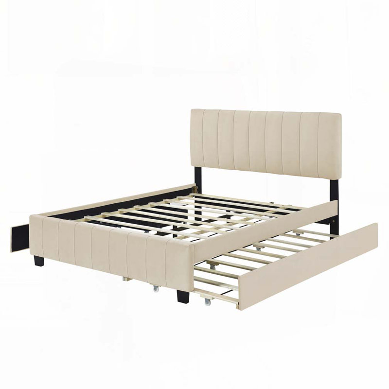 Faredo Upholstered Panel Storage Bed, Beige