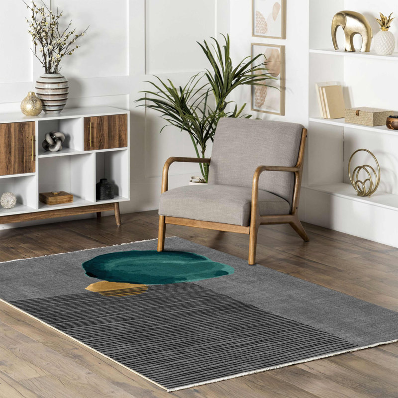 Pastel Lacasa Gray Green Striped Cotton Chenille Area Rug, Rectangle 4' x 5'