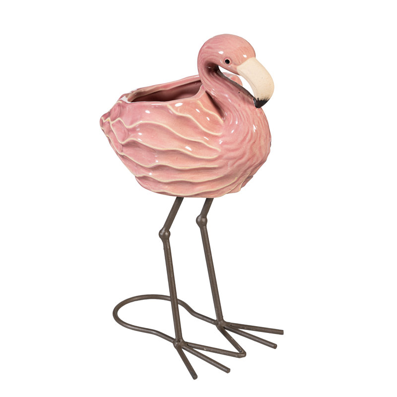 Pot de fleurs statue en céramique flamant rose, 11 po
