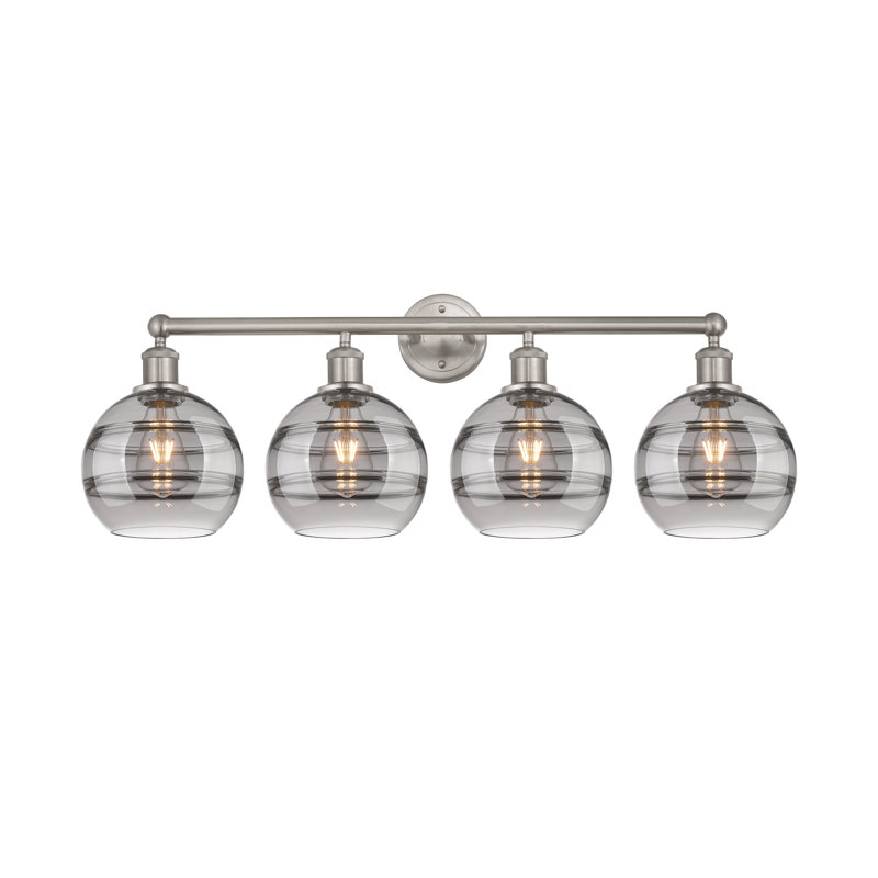 Éclairage pour meuble-lavabo à 4 lumières à intensité variable Chartoff, Gris fumée clair, Chrome poli