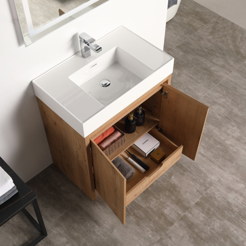 Meuble-lavabo autoportant avec lavabo 30 po Laxita, Brun naturel