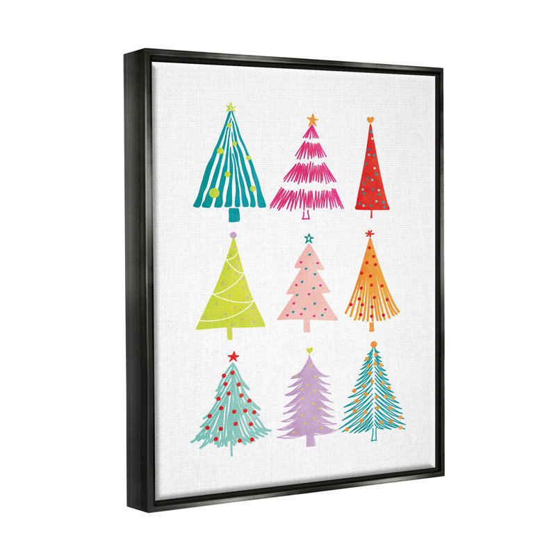«Varied Fun Christmas Trees» par JJ Design House LLC, impression, Cadre flottant noir de jais, H 31 po x l 25 po x P 1,7 po