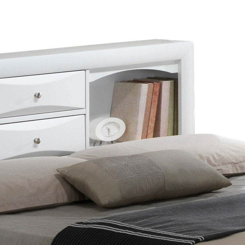 Lit contemporain élégant avec rangement, Blanc, Grand