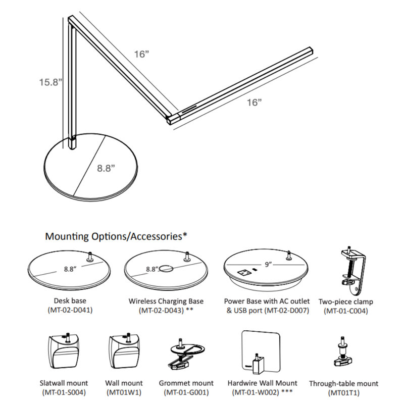 Lampe de bureau Z-Bar Gen 4 avec base de bureau, Noir mat, H 15,8 po x l 32 po x P 8,8 po, 5000 K