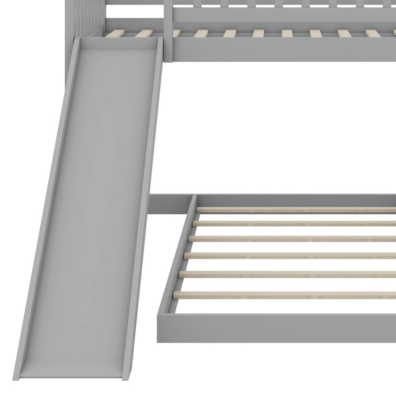 Lit mezzanine simple avec glissoire et échelle, gris