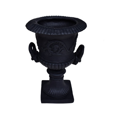 Garden Urn Planter - Black Concrete For Indoor & Outdoor Use, Weather And Water , 18.58In X 28.73In, 35.95Lb With Square Base, Multi-Purpose All Plants, , Depth Width 28.73In Height,