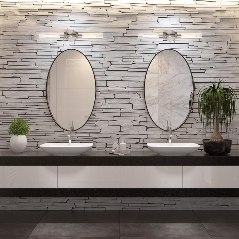 Applique murale moderne à deux lumières avec texture moletée et abat-jour en verre transparent pour salle de bain, salon et chambre à coucher