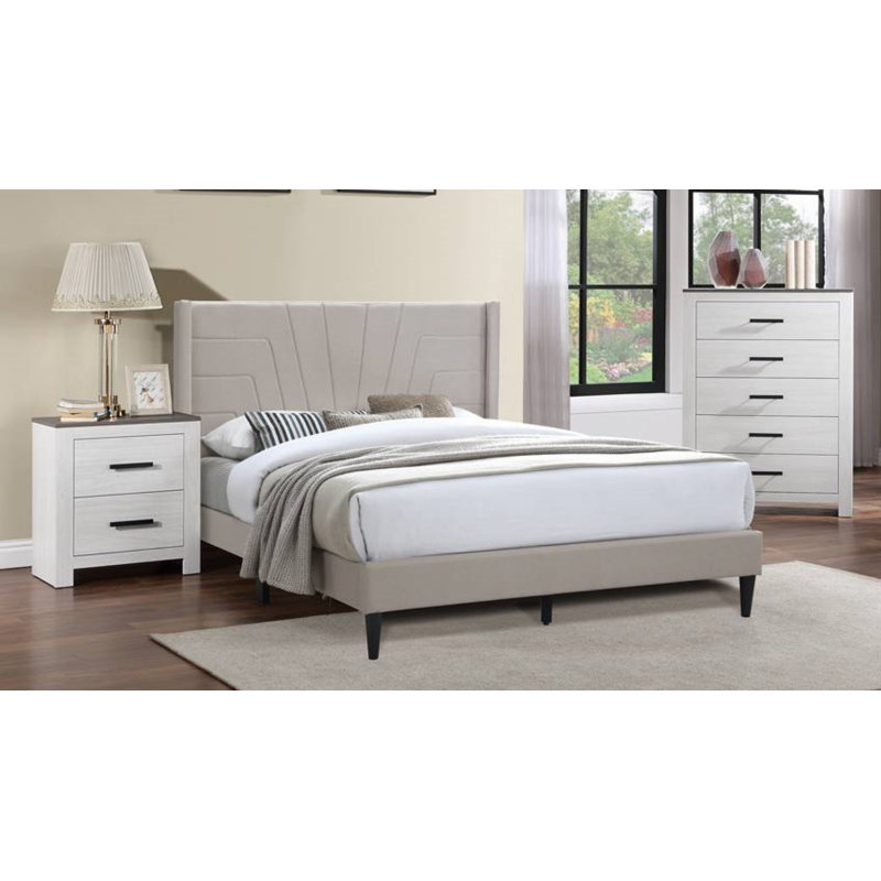 Ensemble de chambre avec grand lit plateforme 3 pièces Jaequez, Brun clair / jaune