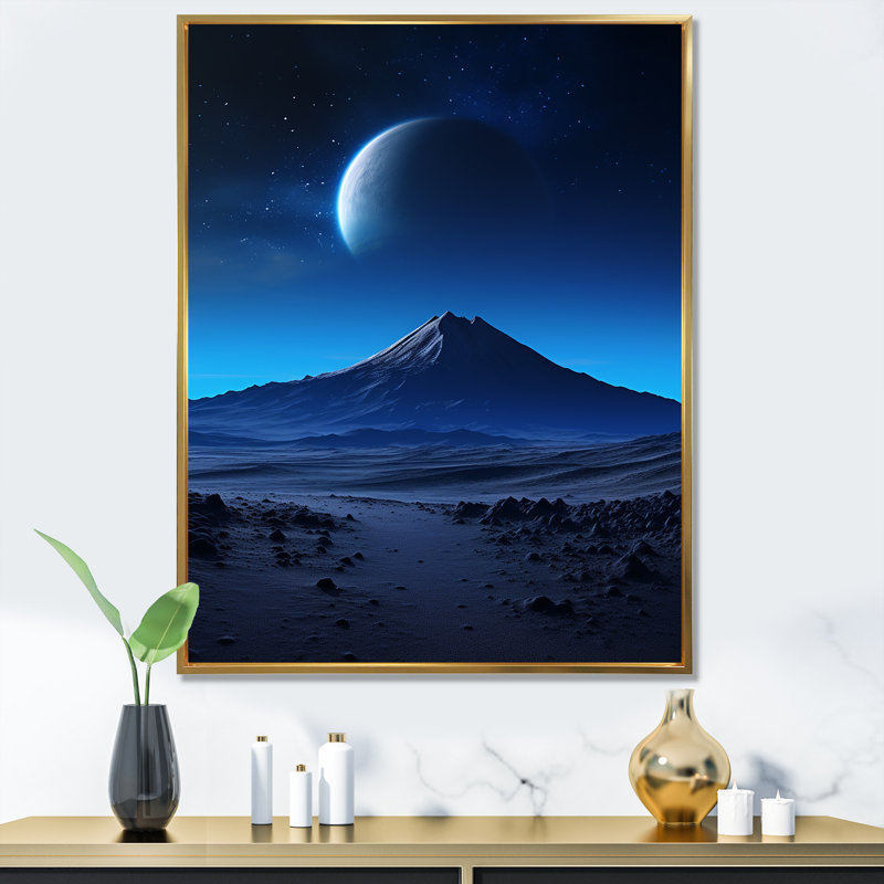 Paysage lunaire volcanique II, H 44 po x l 34 po x P 1,5 po, Cadre flottant doré