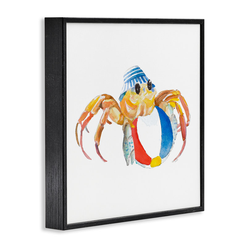 «Beach Ball Crab Giclee Art» par Lanie Loreth, H 12 po x l 12 po, Giclée encadrée noir minuit