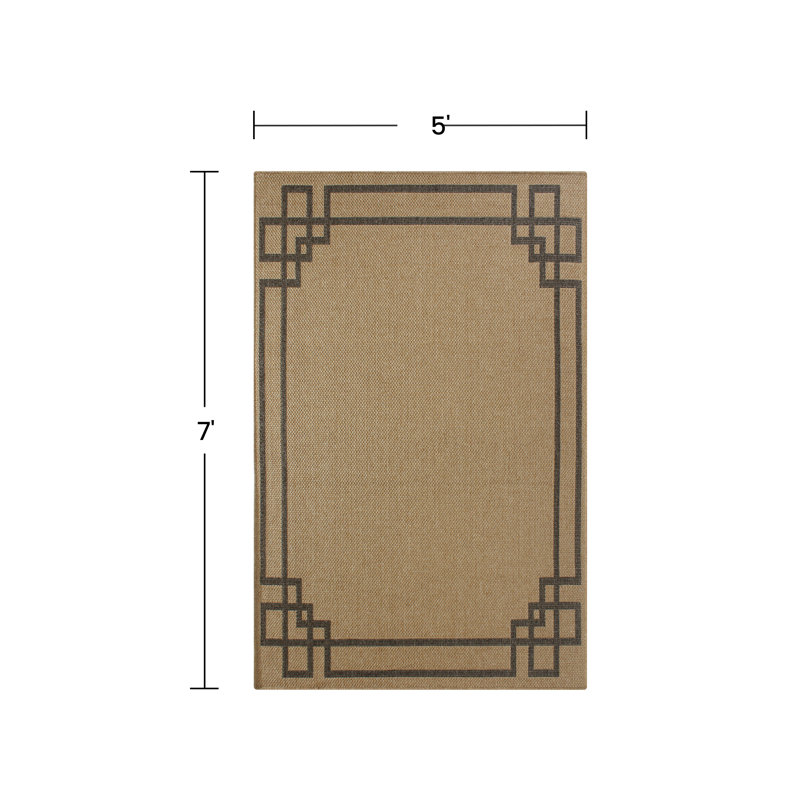 Geometric Border Weave Indoor Outdoor Rug, Lightweight & Portable 5x7 ft Patio Area Rug