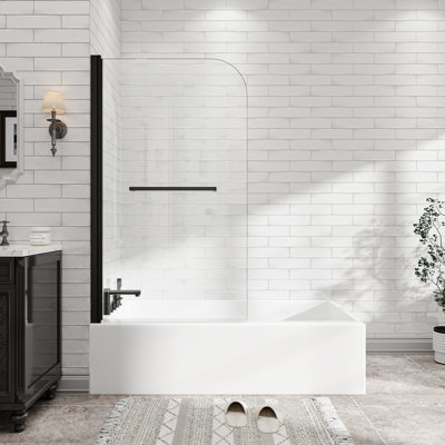 Porte de douche pivotante noire 31 "- 32" l 180 ", 55", H 55 ", verre trempé 1/4" de 6 mm avec nano - Conception réversible facile à nettoyer et à traiter