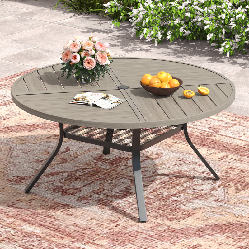 Table de salle à manger de patio, Bois brossé gris / base noire