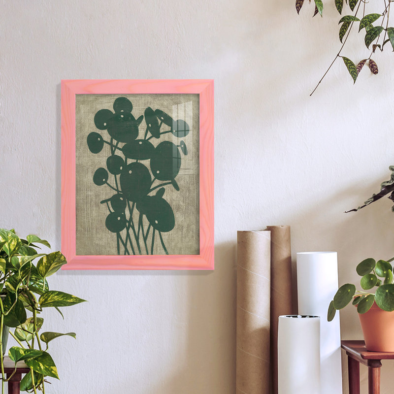 Derell, verdure rétro encadrée sur papier, H 11 po x l 9 po x P 1 po, Coucher de soleil rose