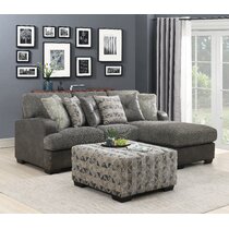 Tweed Large Sectional Sofa with Chaise - Light Gray