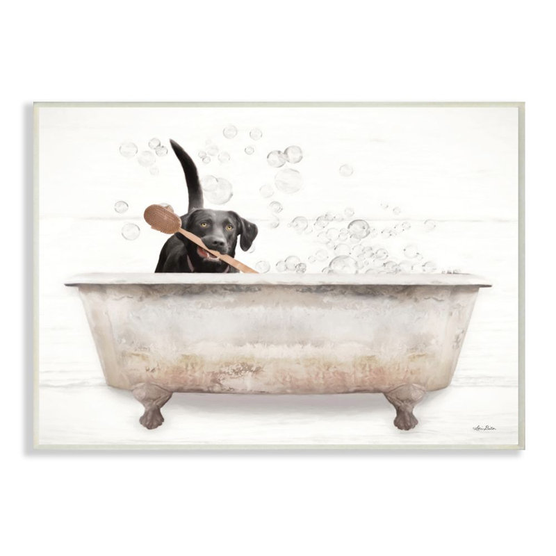 «Happy Labrador in Rustic Bubble Bath» par Lori Deiter - Peinture, Toile tendue, H 10 po x l 15 po