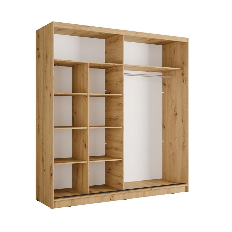 Aluna Oak Artisan Sliding Door Wardrobe 205cm with Mirror