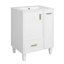 De salle de bain blanc avec lavabo en céramique, armoire à fermeture douce et panier de rangement coulissant