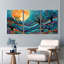 Ensemble de 3 tableaux sur toile représentant un récif corallien sous-marin avec la lune-1876609612