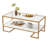 Coffee Table, 2 Tier Tempered Glass Coffee Table, Rectangle Modern Center Table With Metal Frame, Glass Accent Table Open Storage Shelf For Living Room, Office, White-879172211