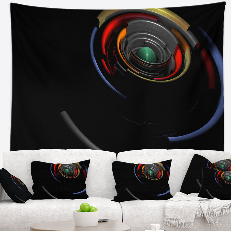 Tapisserie rayures à rayures 3d circulaires fractales, H 78 po x l 92 po