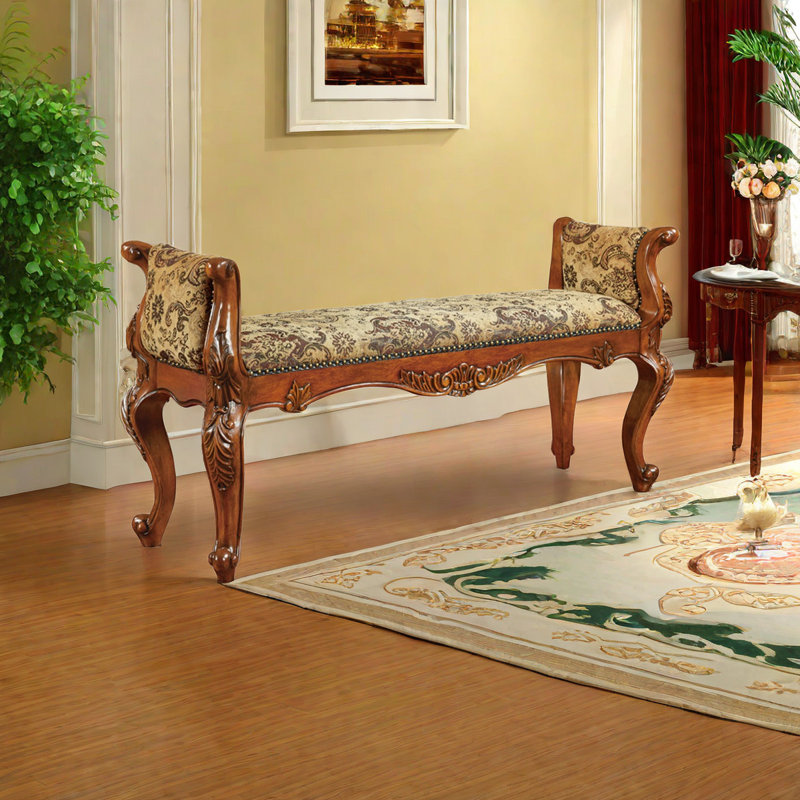Chenille Upholstered Bench, 27.16" H x 70.86" W x 21.65" D
