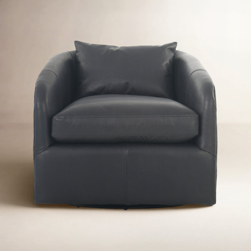 Paralimni Upholstered Swivel Armchair, Heirloom Black Genuine Leather