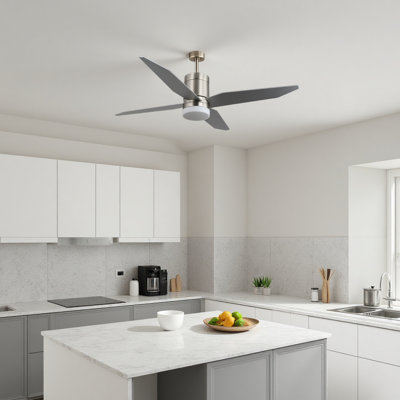 Ventilateur de plafond encastré 52 po avec moteur CC réversible, lumière DEL 3 couleurs et télécommande, 4 pales en bois