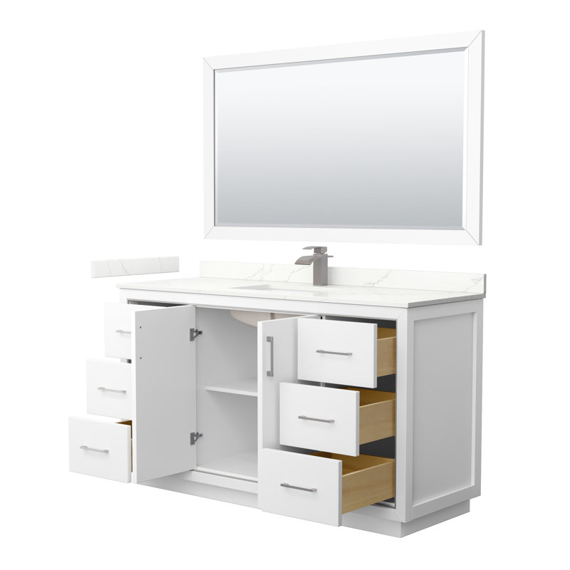 60'' W Single Vanity, Giotto Quartz, White, Satin Bronze