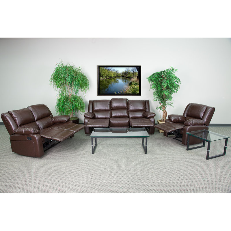 Harben Contemporary LeatherSoft Reclining Sofa Set, Brown