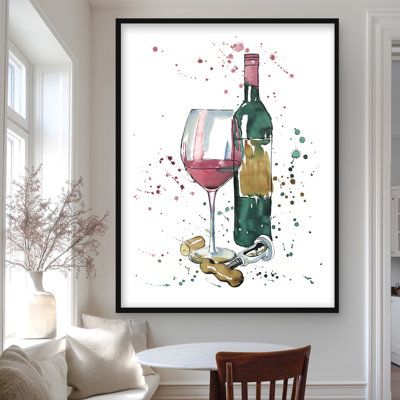 Bouteille de vin rouge - décor encadré rouge mat