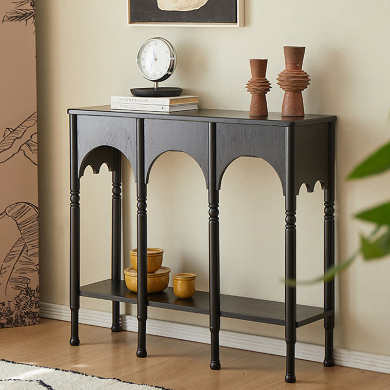 Console rétro en bois massif noir, 47.24, Noir