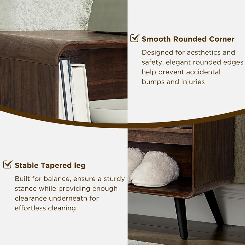 46" Breathable Storage Sideboard with adjustable shelves & Slatted Sliding Door, Dark Walnut