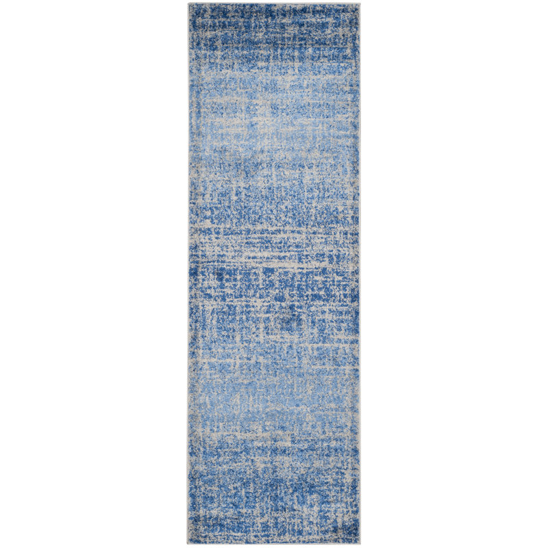 Riebe Abstract Blue/Silver Area Rug, Runner 2'6" x 20'