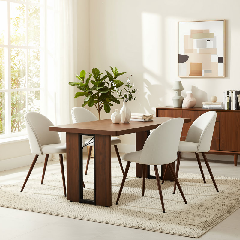 Ensemble de table de salle à manger 5 pièces Modern avec table d'apparence en bois 63 po et chaises rembourrées, White